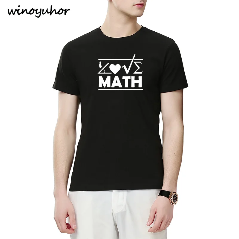 Футболки с принтом I Love Math мужские Модные футболки коротким рукавом и круглым