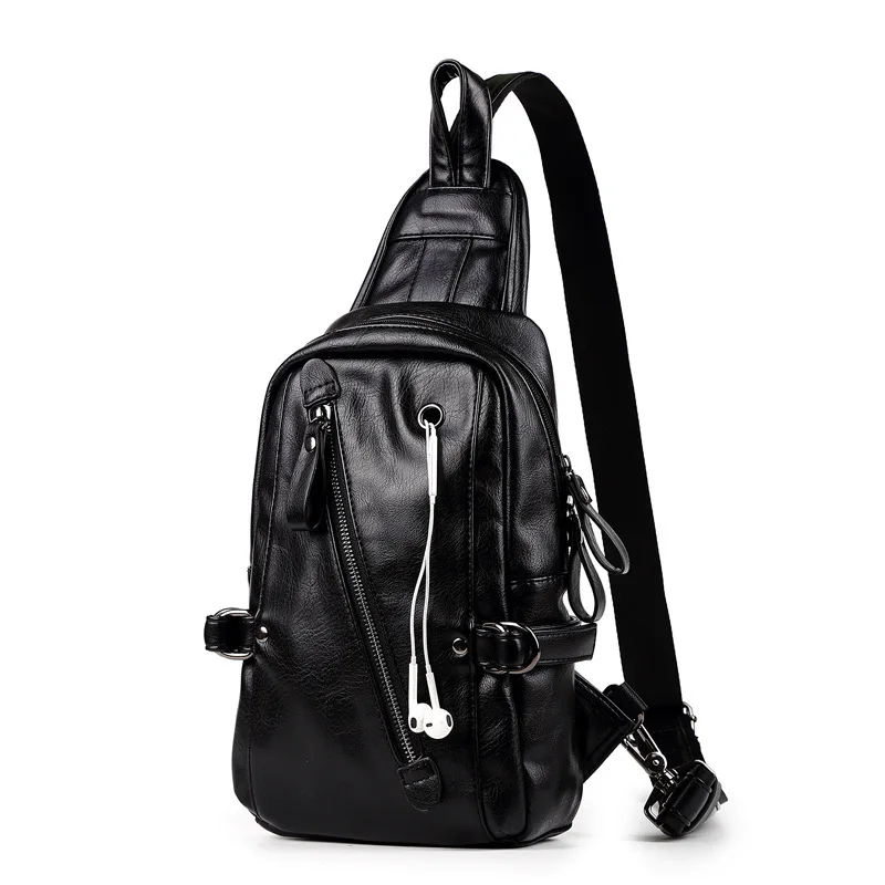 

New Fashion Men Messenger Bag Waterproof Chest Pack Sling Shoulder Bags Casual Crossbody Korean Version pu leather black travel