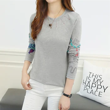 

2020 autumn Women Korean Style plus size 3XL 4XL 5XL T-shirt thin Cotton Tee Shirt tops Print Loose long Sleeve T-shirt female