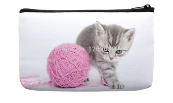 

cute cat Pink Wool Pattern High Quality Print Custom Small Cosmetic Bag Wristlet hand bag