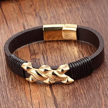 

Chain Bracelet Men Magnet Skull Gold Stainless Steel Rope Bracelets Genuine Leather Bracelets for women 19cm 21cm Cuff Bracelets
