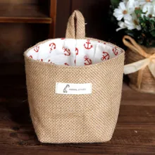 1pcs Zakka Style Storage Jute with Cotton Lining Sundries Basket Mini Desktop Storage Hanging Bag