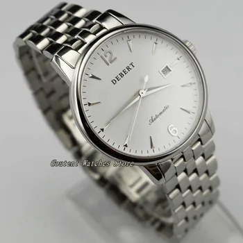 

40mm Debert Date SS. Case Silver Case White Dial Automatic Men's Watch