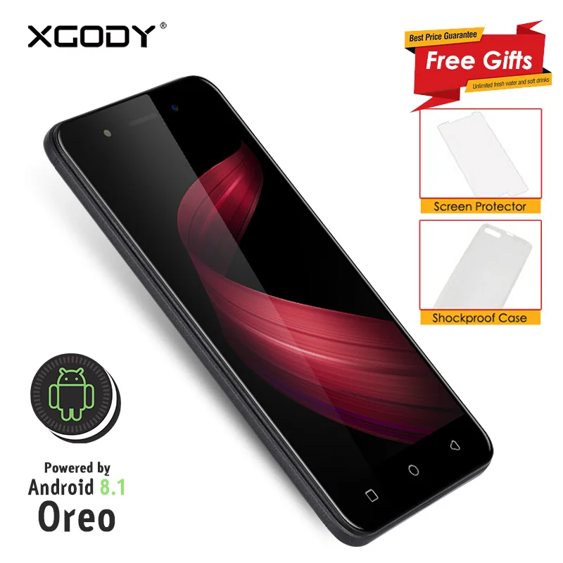 XGODY X6 3G Unlocked Smartphone 5.0 Inch Android 8.1 Oreo Quad Core 1GB+8GB 2500mAh Mobile Phone Cellphone Celular 5.0MP