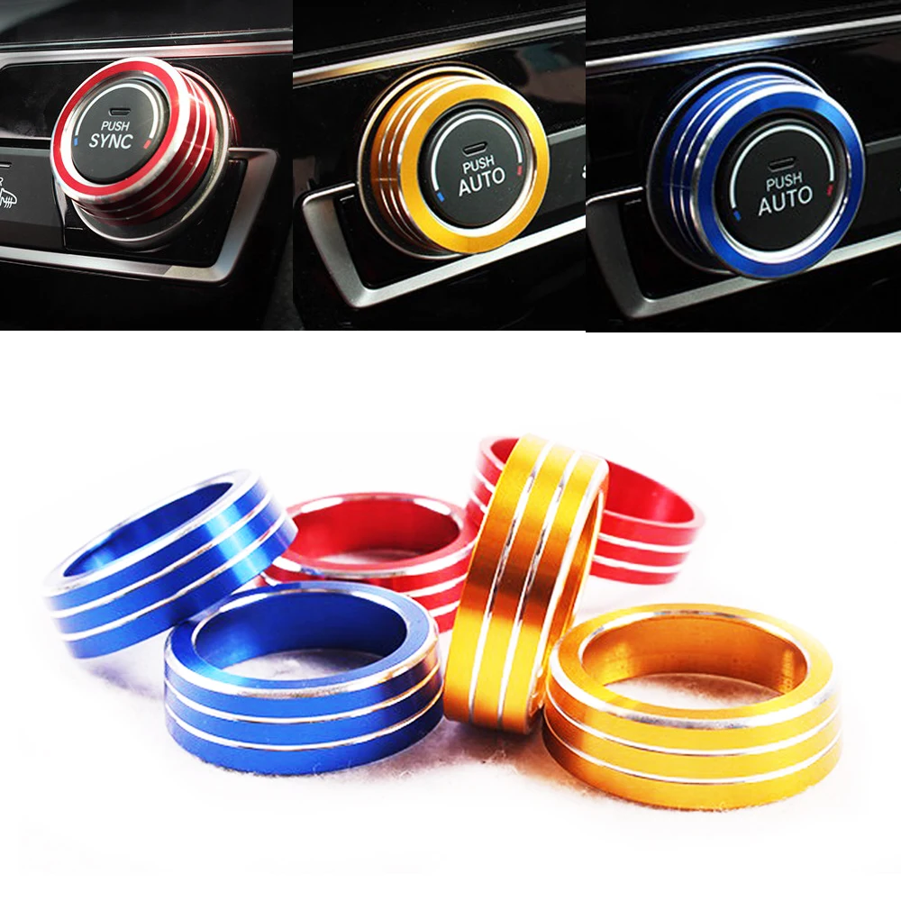 JEAZEA New 2pcs Aluminum AC Switch Button Cover Air Condition Climate Control Ring Knob Trim for Honda For Civic 2016 2017 Shape only-1