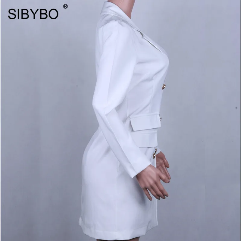 Sibybo, двубортные Сексуальные вечерние платья с длинным рукавом и пуговицами, Осеннее мини-платье-карандаш, зимнее Повседневное платье-блейзер для женщин
