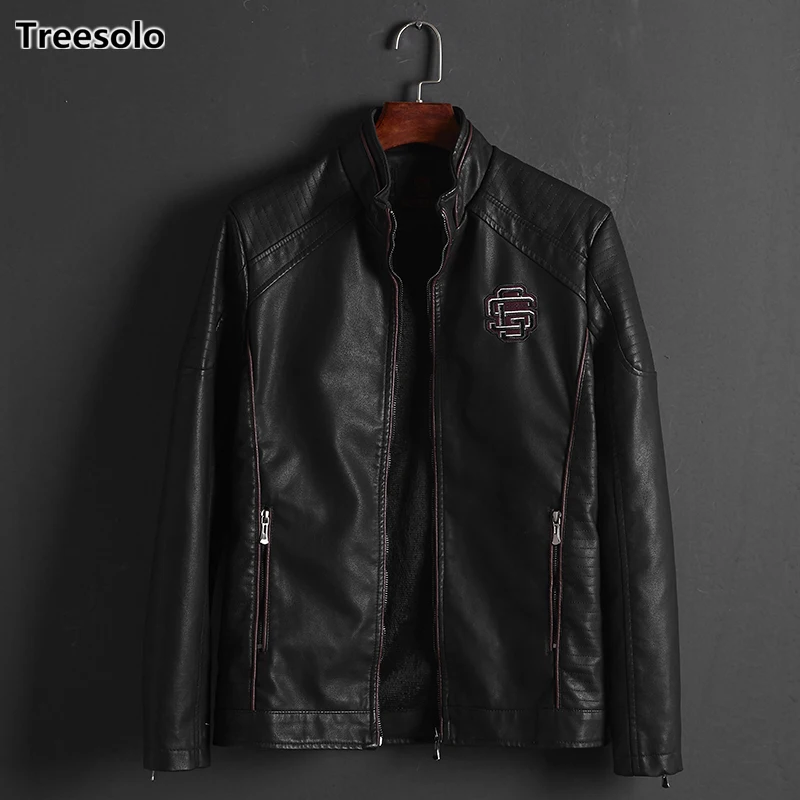 

Treesolo autumn winter mens leather jackets and coats windbreakers motorcycle coat fashion casaco masculino Dropshipping 803
