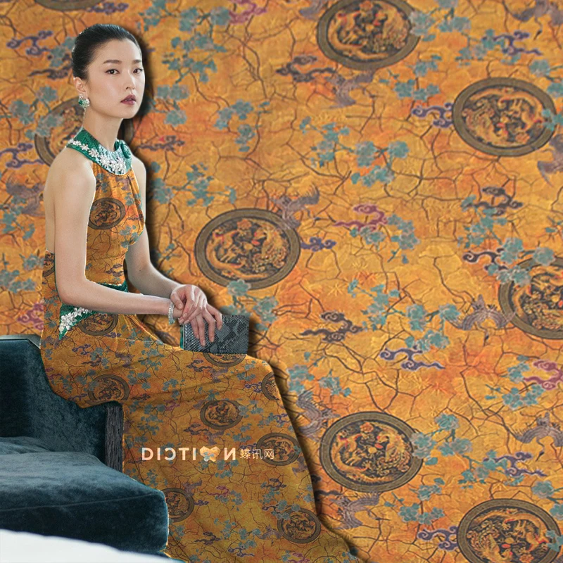

111cm heavy-duty inkjet jacquard brocade fabric 37mm skirt T-shirt chinese silk brocade fabric wholesale silk cloth