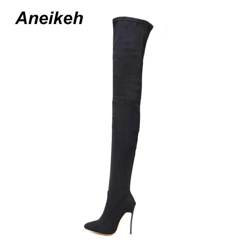 

Aneikeh 2019 Autumn Zipper Chelsea Boots Stretch Slim Thigh High Boots Fashion Over the Knee Boots High Heels Shoes Woman Sapato