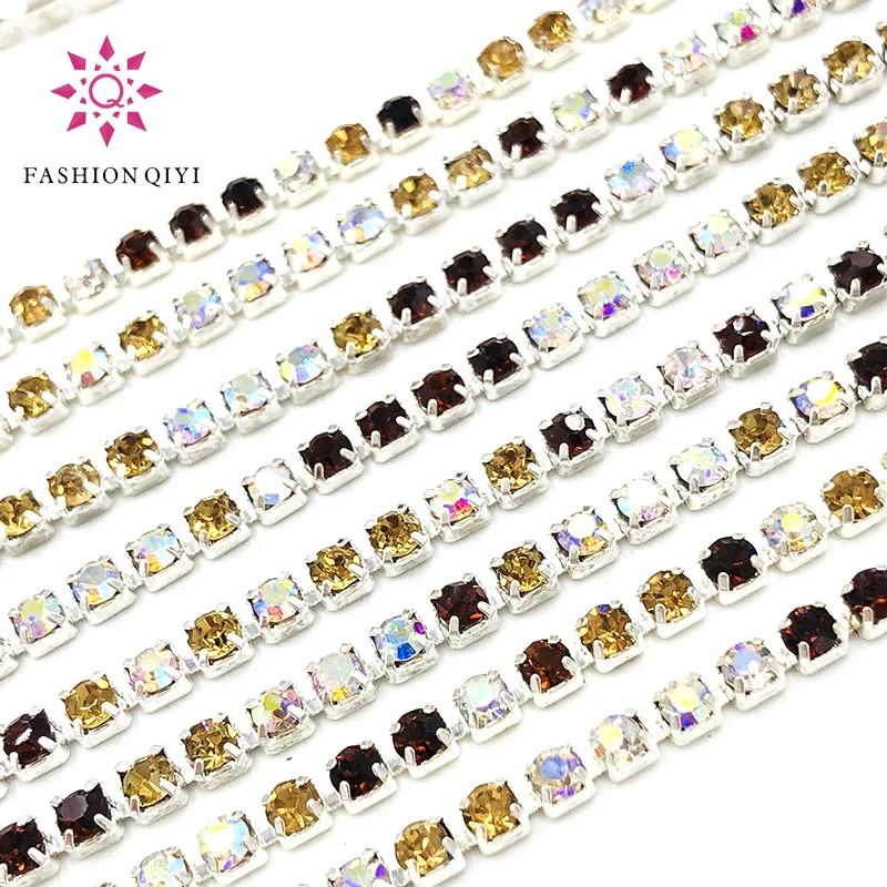 

NEW hot 5 yards Deep coffee/Light coffee/WhiteAB 2mm-3mm silver base glass rhinestones cup chain diy wedding dress accessories