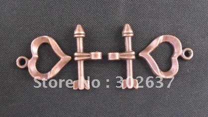 

FREE SHIPPING 150sets Antiqued copper heart toggle clasps A1109C
