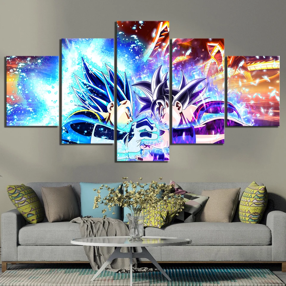 

5 Piece HD Cartoon Pictures Dragon Ball Super Anime Poster Ultra Instinct Goku Picutres Canvas Paintings Wall Art for Home Decor