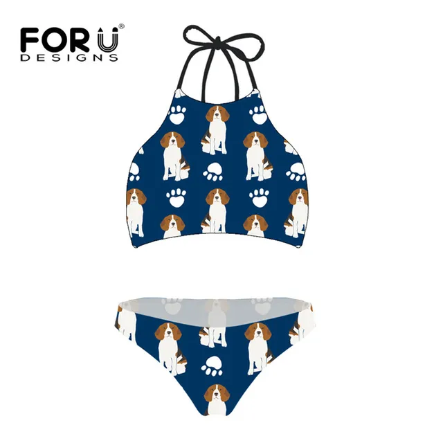 FORUDESGINS Bikini Set Swimsuit Beagles Pet Dog Printed Swimwear Women ...