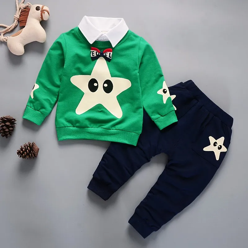 Spring Autumn Baby Boy Girl Cotton Clothes Set Cartoon Star Pattern Sweatshirt Tops Pants Trousers Set