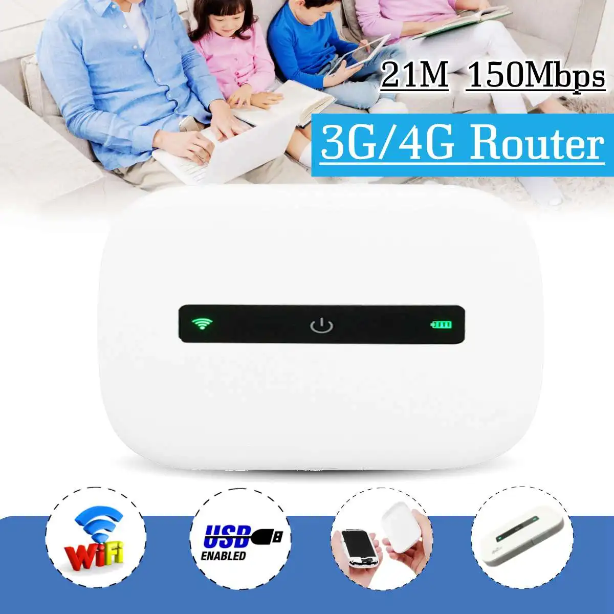 

3G/4G LTE Wireless Mobile WiFi Router 150Mbps Hotspot 21M Downlink Support 10 Devices Users for Car Office Travel Outdout