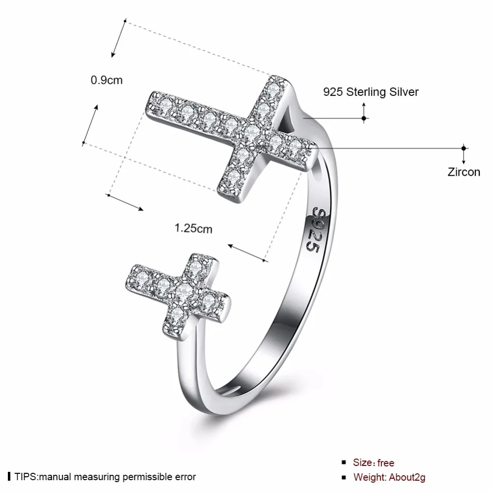 925 Sterling Silver Adjustable Ring Cross Design CZ Fashion Jewelry Party Rings For Women Gift For Christmas(JewelOra RI102655)