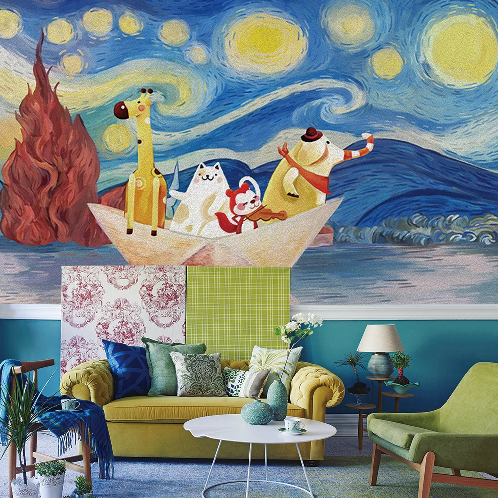 Custom 3d wallpaper children's room cartoon boat background wall painting - silk waterproof material Custom 3d wallpaper children's room cartoon boat background wall painting - silk waterproof material