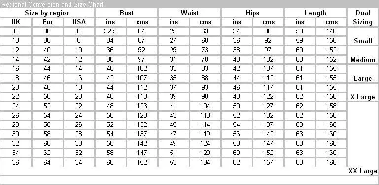 Priscilla Of Boston Size Chart