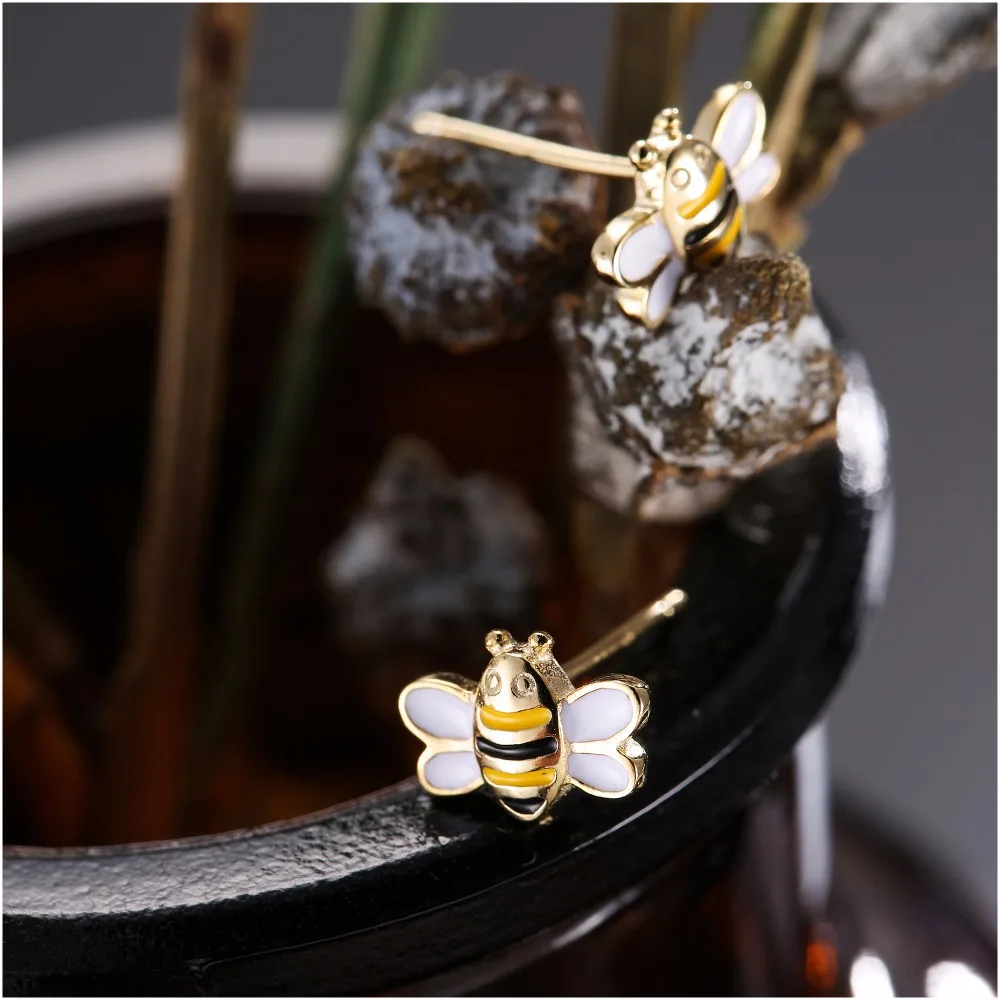 Cute Bee 925 Sterling Silver Stud Earrings For Women Gold Plated Animal Fine Earrings Fashion Sterling-silver-jewelry (7)