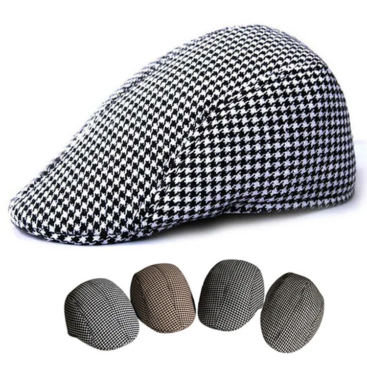 

New Design Spring And Autumn Vintage Simple Grid Pattern Unisex Cap Warmer Berets Leisure Hat Visors Drop Shipping