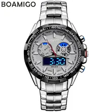 Спорт BOAMIGO бренд Для мужчин спортивные часы Военные светодиодный кварцевые часы Аналоговые цифровой Водонепроницаемый Нержавеющая сталь Наручные часы Reloj Hombre