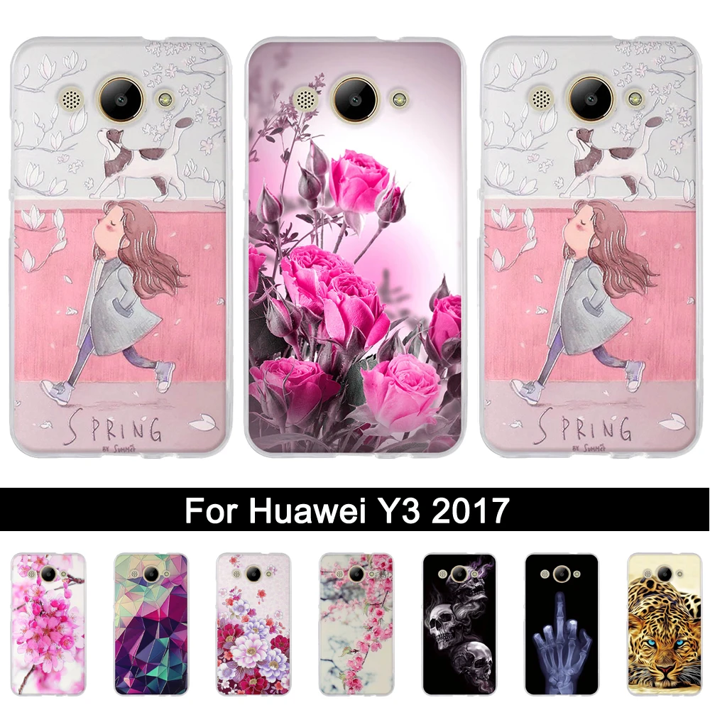 

3D Stereo Case For Huawei Y3 2017 Relief Print Silicone Cover For Huawei Y3 2017 CRO-L02 CRO-L22 Soft TPU Back Phone Shells Bags