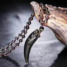 2017 Natural Ice Black Obsidian Stone Pendant Spike Wolf s Fang Women Men s Amulet Lucky