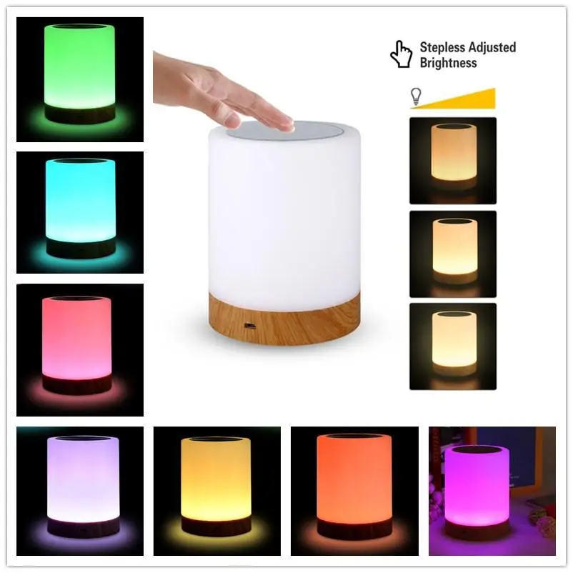 Rechargeable LED Night Light Touch Control Night Lamp Dimmable RGB Color for Children Bedrooms Atmosphere Lamp With Hook