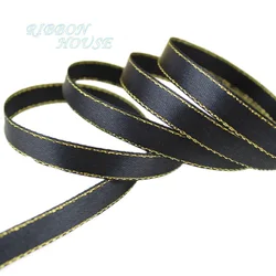 High - Quality White Satin Ribbon with Gold Edge for Gift Packaging (25 Yards) Wholesale (Black)