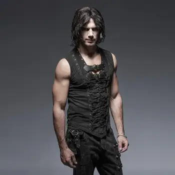 

Punk Rave Men's Retro Lace Up Tank Top With Buckles Black T-421