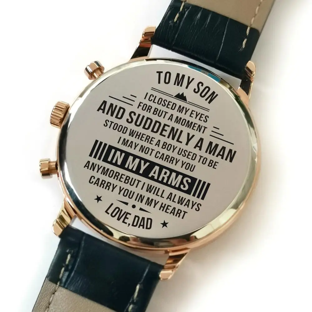 

K4500-8 Dad To My Son Luxury Fashion Engraved Watches Calendar 24-hours Seconds Dail Analog Men Watches Military Family Gifts