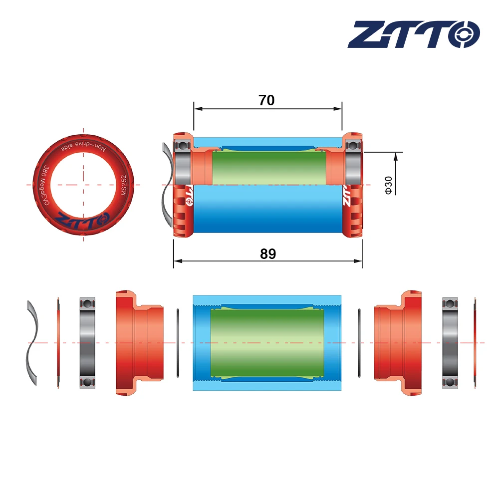 ZTTO ITA30 ITA70 MTB дорожный велосипед внешний подшипник нижние кронштейны BB для Запчасти BB386 30 мм шатуны
