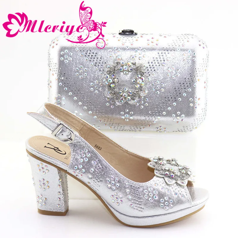 

beautiful silver Shoe and Bag Sets Italian Shoes and Bags Set for party African Matching Shoes and Bags