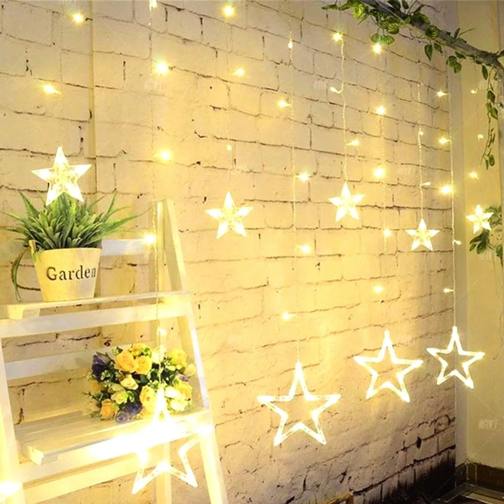 

Christmas LED Lights 220V EU Plug Romantic Fairy Star LED Curtain String Lighting For Holiday Wedding Garland Party Decoration
