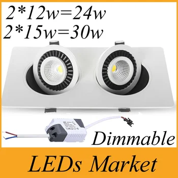 

Dimmable 2*12w 2*15w Led Ceiling Downlight Led Cob Cabinet Light Recessed lamps lamp AC85-265V 360 degree rotation +Driver UL CE
