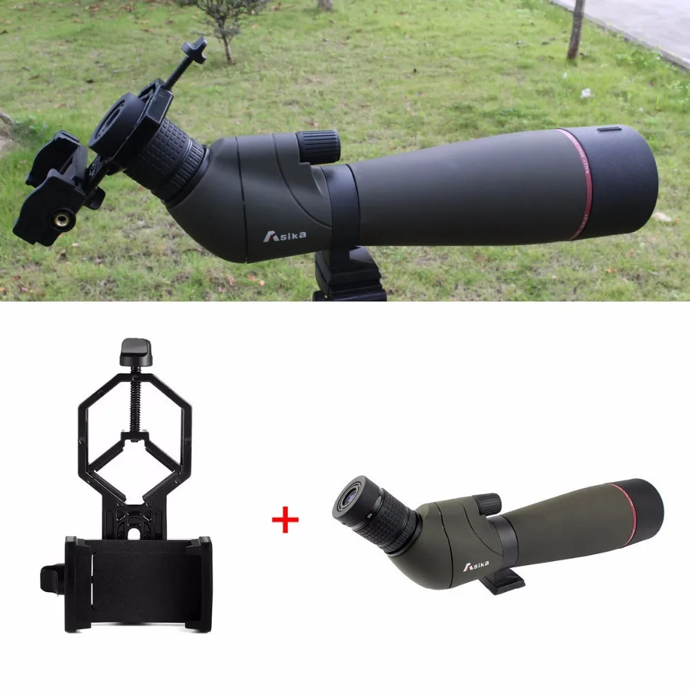 Asika 20-60x80 Spotting Scope Zoom FMC Waterproof Angled Telescope & Cell Phone Adapter Universal New Arrival W2783