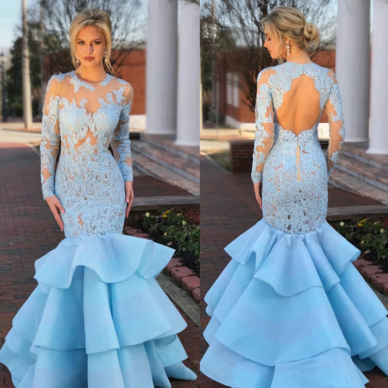 baby blue mermaid prom dress