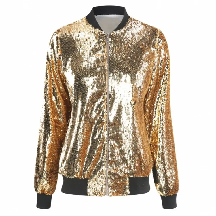 Gaine Chaud gold black Mince gray Femelle Éclair Paillettes Offre Femme cou Green Plein Style Nouveau Spéciale Solide Automne 2018 Bouton Veste Fermeture O qgXz8