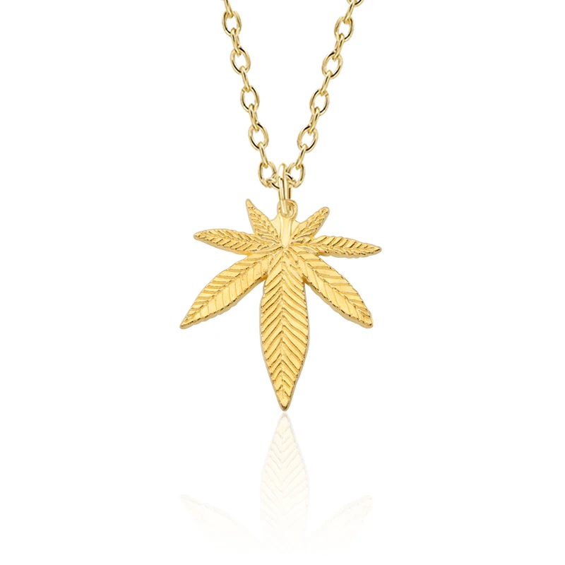 Hip Hop Tree Leaf Necklace For Women Men Small Weed Herb Maple Leaf Pendants Necklaces Unisex Plant Jewelry Dropshipping Collar - Окраска металла: Gold necklace