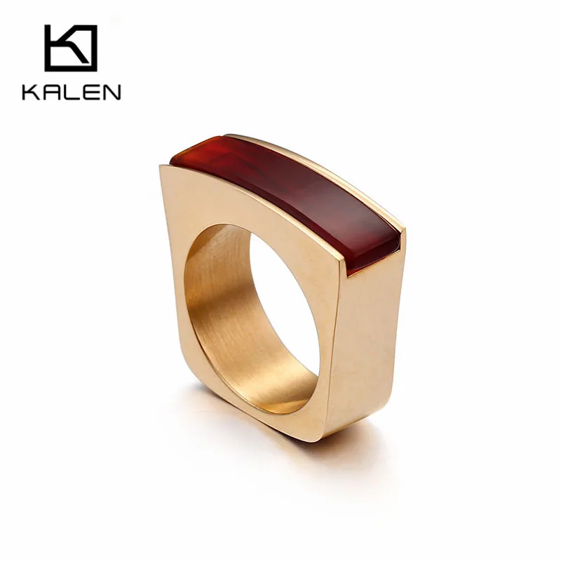 

KALEN Bulgaria Gold Stainless Steel Rings For Women Cheap Red Stone Ethnic Finger Rings Size 6 7 8 9 Rings Party Jewelry Gifts