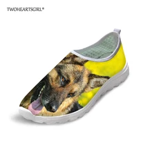 Twoheartsgirl Пособия по немецкому языку Shepherd Туфли без каблуков Повседневное напечатаны животных кошка собака сетка обувь дышащая женская Crazy Horse сетки Мокасины