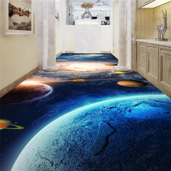 

beibehang papel de parede para quarto 3d flooring Custom fashion wallpaper beautiful space planet toilet corridor aisle 3D floor