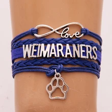 Бесконечность любви вейнмарских охотничьих браслет и браслеты Собака Paw Очарование Кожаный Обруч веревка украшения для женщин мужчин груза падения