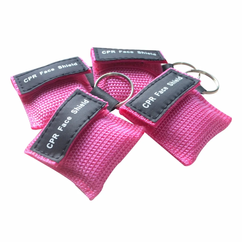 Whole sale 500Pcs/Lot CPR Resuscitator Mask Keychain Emergency Face Shield CPR Mask First Aid Rescue Kit Color Pink Pouch Wraped
