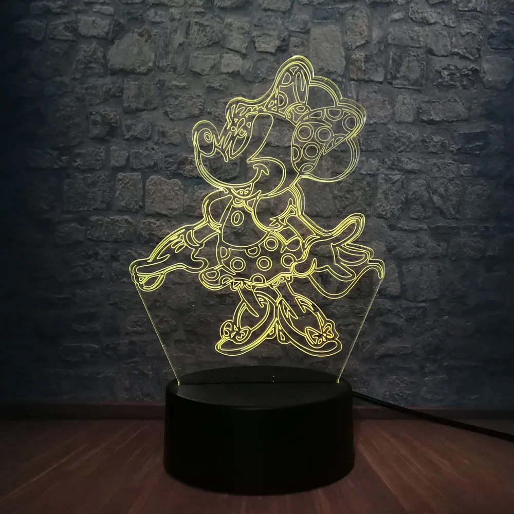

Christmas Gift 3D Night Light Cartoon Minnie Mice Mouse Multicolor Girl Room Decorative USB Desk Table Lamp Atmosphere Kid toy