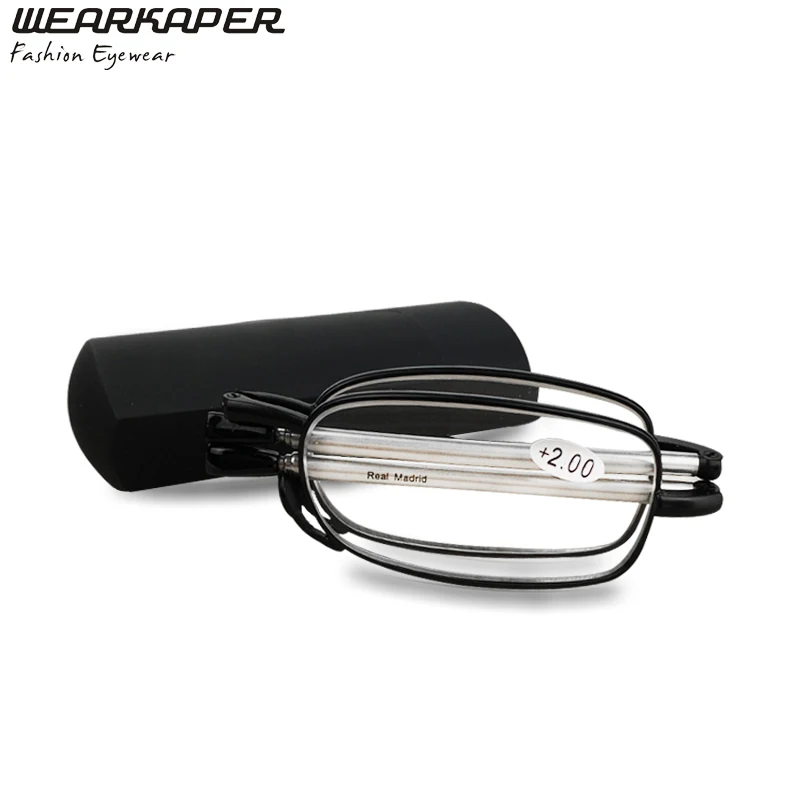 WEARKAPER Telescopic Arms Folding Reading Glasses With Flip Top Case Diopter 1 25 1 75 2