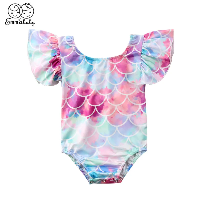 Baby Girl Fish Scales Swimwear 2018 Summer Kid Girl Ruffles Sleeve