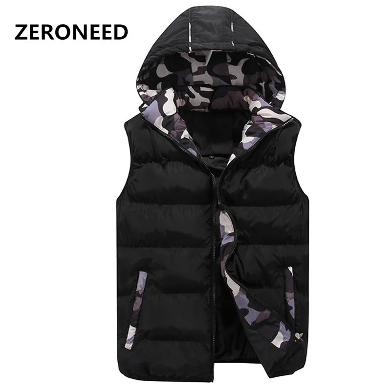 Zeroneed Brand Hooded Vest Men Women Waistcoat Winter Fashion Cotton