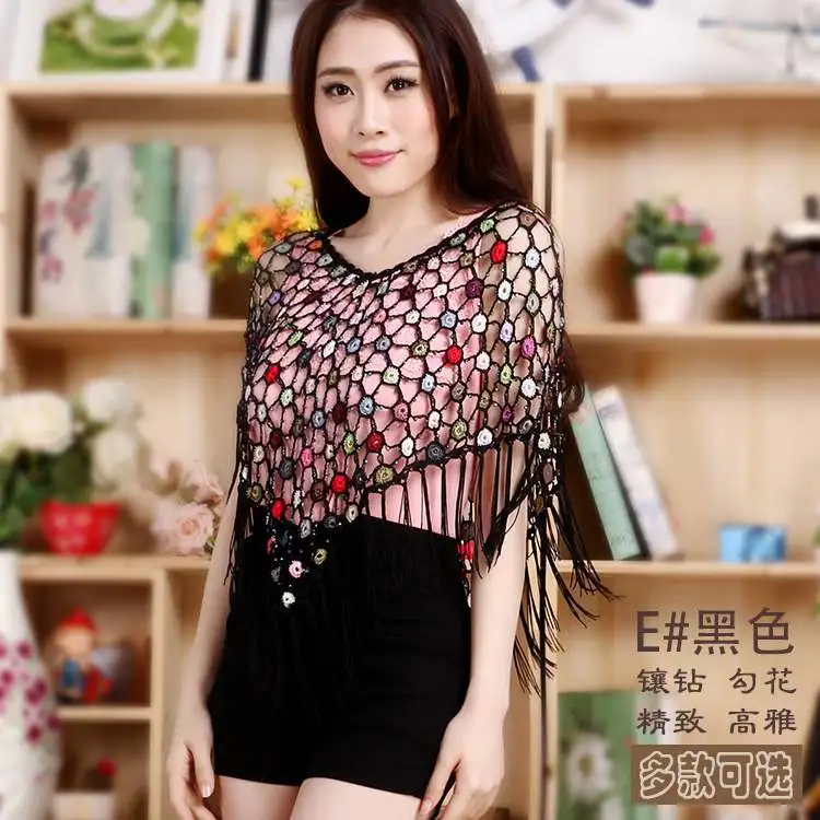 Summer Style Ice Silk Thin Lace Blouse Lady Sunscreen Crochet Shawl Hollow Out Flower Patterns Cape shirts blusas womens shirts and blouses