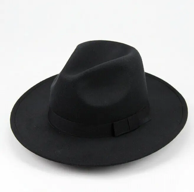 Шапки унисекс, винтажные мужские и женские шапки из твердого войлока с широкими полями, фетровая шляпа, Панама, гангстер, ковбойская шляпа - Цвет: Черный